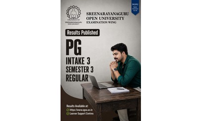 ശ്രീനാരായണഗുരു ഓപ്പൺ യൂണിവേഴ്സിറ്റി മൂന്നാം സെമസ്റ്റർ പി.ജി പരീക്ഷാ ഫലം പ്രസിദ്ധീകരിച്ചു.